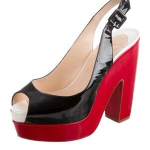 Christian Louboutin Stylish Black and Red Platform Slingback Heels